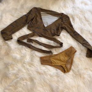 Swim long sleeve top with crochet butt bottoms